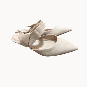 Bandolino Womens Beige Faux Suede Pointed Toe Knotted Strap Kitten Heel Mules 9M